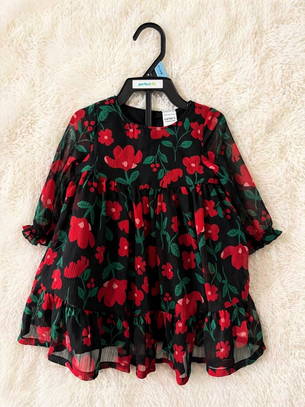 Carter’s Floral Dress 3-6M Black Red Flowers + Bloomers Outfit NWOT Baby Girl